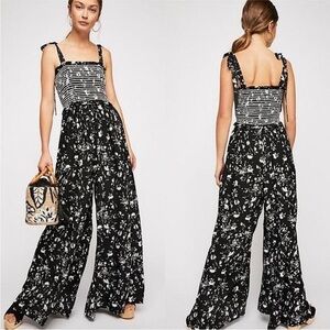 Free People Floral Black and White Jumpsuit